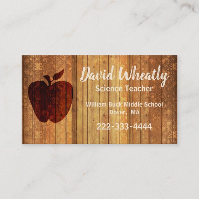 Wooden Apple Teacher Business Card (Front)