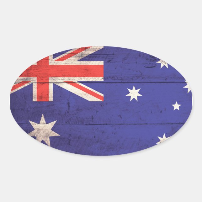 Wooden Australia Flag Oval Sticker (Front)
