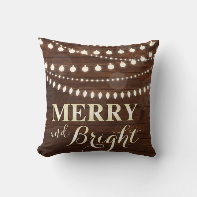 Wooden Background Decorative Lights Christmas Throw Pillow (Front)