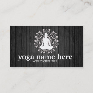 Wooden Background Elegant Meditation Om Logo Yoga Business Card