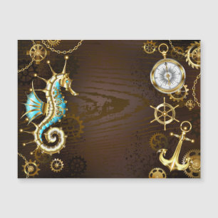 Wooden Background with Mechanical Seahorse