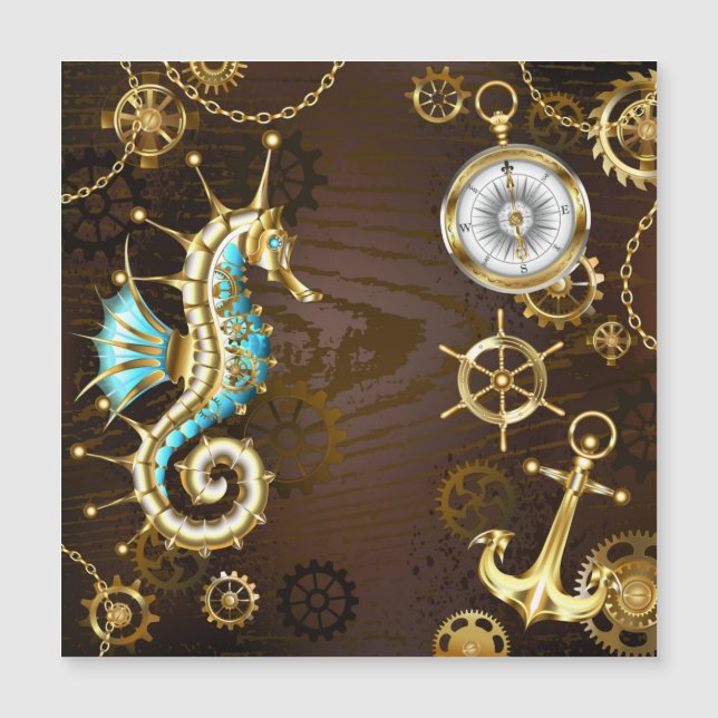 Wooden Background with Mechanical Seahorse (Front)