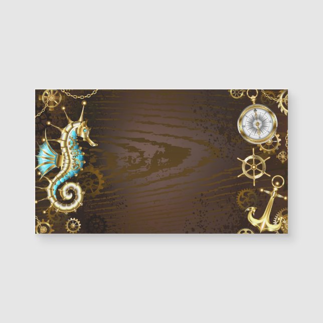 Wooden Background with Mechanical Seahorse (Front)