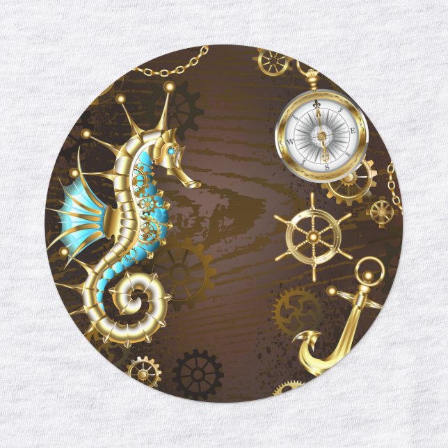 Wooden Background with Mechanical Seahorse (Design 1)