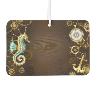 Wooden Background with Mechanical Seahorse Air Freshener