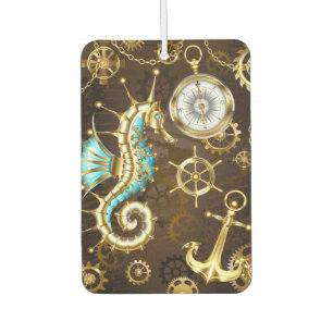 Wooden Background with Mechanical Seahorse Air Freshener