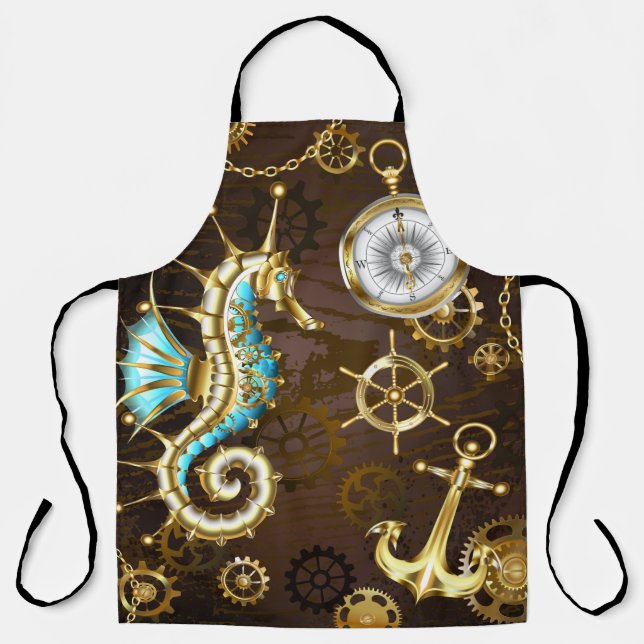 Wooden Background with Mechanical Seahorse Apron (Front)