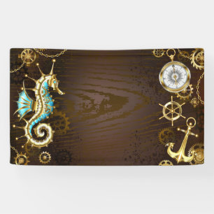 Wooden Background with Mechanical Seahorse Banner