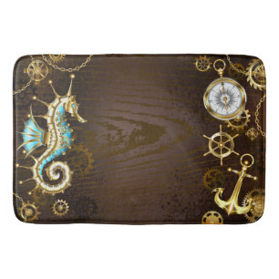 Wooden Background with Mechanical Seahorse Bath Mat
