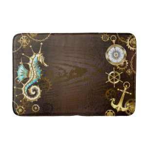 Wooden Background with Mechanical Seahorse Bath Mat
