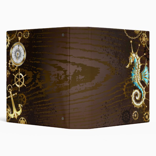 Wooden Background with Mechanical Seahorse Binder (Background)
