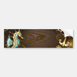 Wooden Background with Mechanical Seahorse Bumper Sticker
