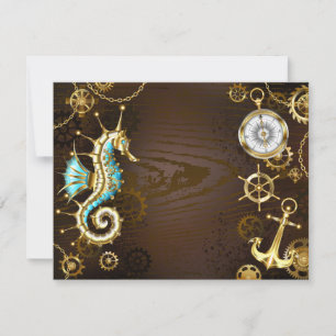 Wooden Background with Mechanical Seahorse Card