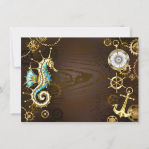 Wooden Background with Mechanical Seahorse Card