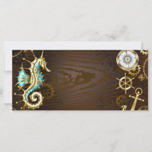 Wooden Background with Mechanical Seahorse Card