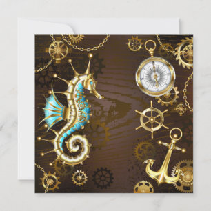 Wooden Background with Mechanical Seahorse Card
