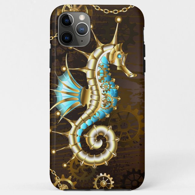 Wooden Background with Mechanical Seahorse Case-Mate iPhone Case (Back)