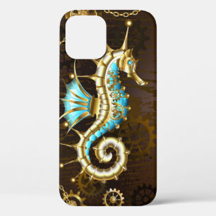 Wooden Background with Mechanical Seahorse iPhone 12 Case