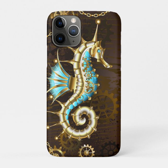 Wooden Background with Mechanical Seahorse Case-Mate iPhone Case (Back)