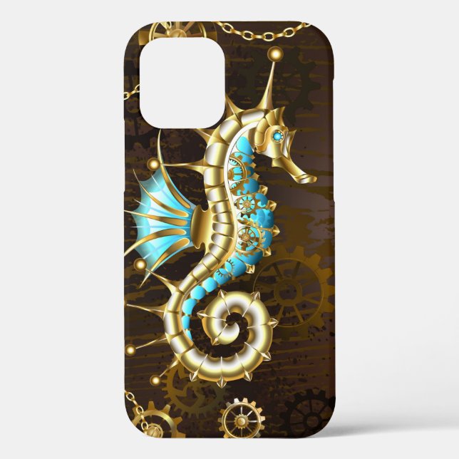Wooden Background with Mechanical Seahorse Case-Mate iPhone Case (Back)