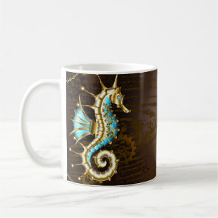 Wooden Background with Mechanical Seahorse Coffee Mug