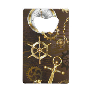 Wooden Background with Mechanical Seahorse Credit Card Bottle Opener