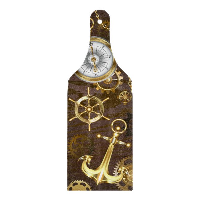Wooden Background with Mechanical Seahorse Cutting Board (Front)