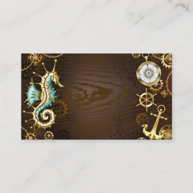 Wooden Background with Mechanical Seahorse Enclosure Card (Front)