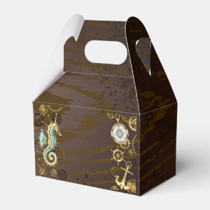 Wooden Background with Mechanical Seahorse Favor Box