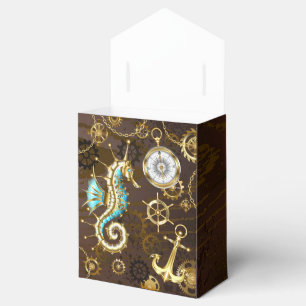 Wooden Background with Mechanical Seahorse Favor Box