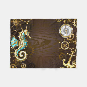 Wooden Background with Mechanical Seahorse Fleece Blanket