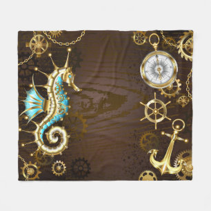 Wooden Background with Mechanical Seahorse Fleece Blanket