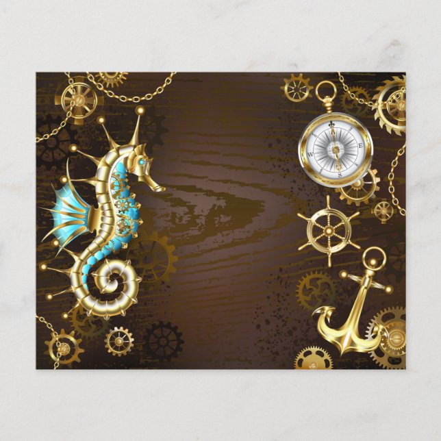 Wooden Background with Mechanical Seahorse Flyer (Front)