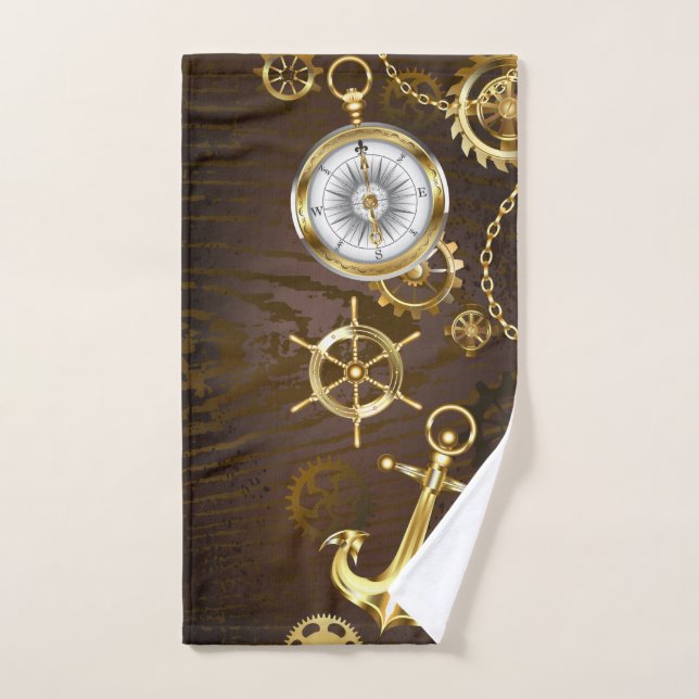Wooden Background with Mechanical Seahorse Hand Towel (Hand Towel)