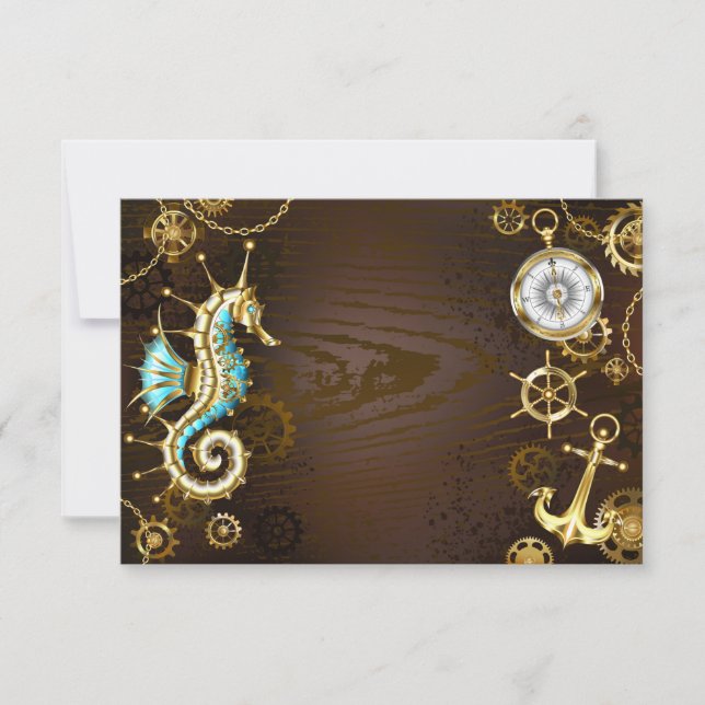 Wooden Background with Mechanical Seahorse Invitation (Front)