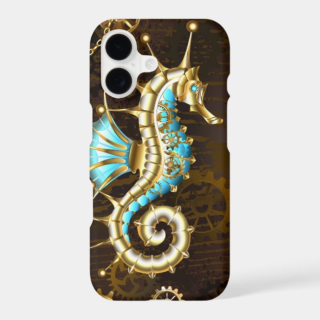 Wooden Background with Mechanical Seahorse iPhone Case (Back)