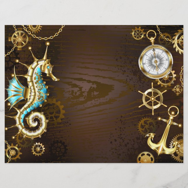 Wooden Background with Mechanical Seahorse Letterhead (Front)