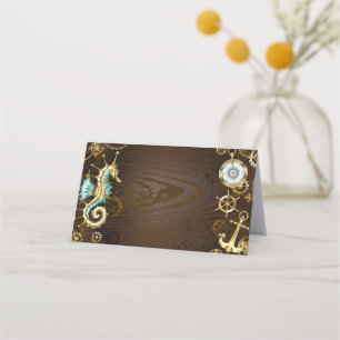 Wooden Background with Mechanical Seahorse Loyalty Card
