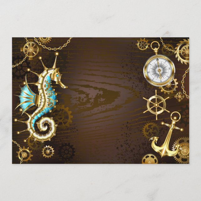 Wooden Background with Mechanical Seahorse Menu (Front)