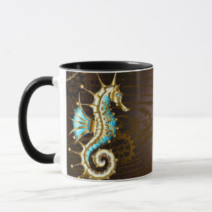 Wooden Background with Mechanical Seahorse Mug