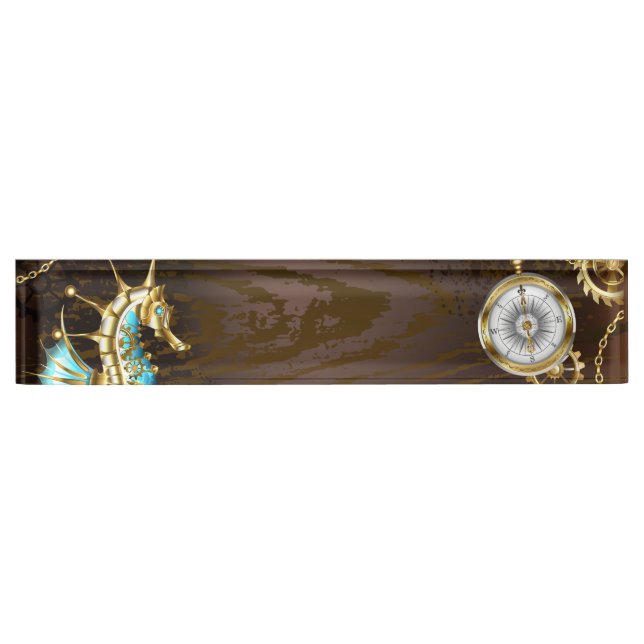 Wooden Background with Mechanical Seahorse Nameplate (Front)