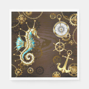 Wooden Background with Mechanical Seahorse Napkin
