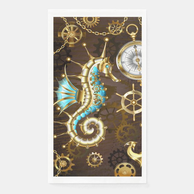 Wooden Background with Mechanical Seahorse Napkin (Front)