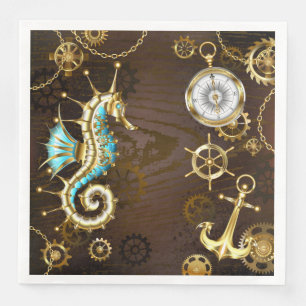 Wooden Background with Mechanical Seahorse Napkin
