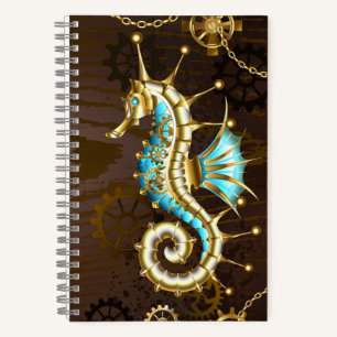 Wooden Background with Mechanical Seahorse Notebook