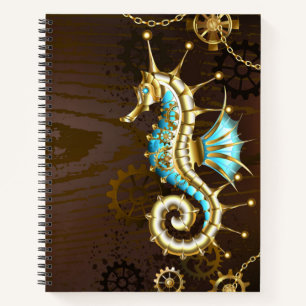 Wooden Background with Mechanical Seahorse Notebook