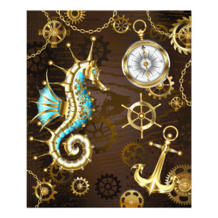 Wooden Background with Mechanical Seahorse Photo Print