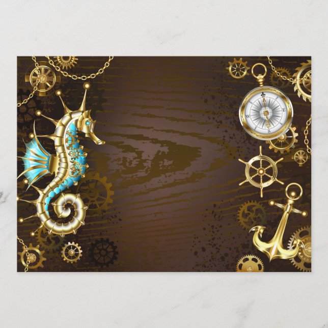 Wooden Background with Mechanical Seahorse Program (Front)