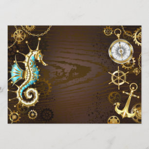 Wooden Background with Mechanical Seahorse Program