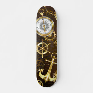 Wooden Background with Mechanical Seahorse Skateboard